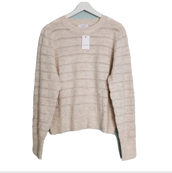 NEW Elodie Ivory Textured Crew Neck Knit Sweater - Picture 2 of 5